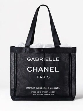 Chanel Gabrielle Mesh Tote Black Sheer Logo Large Shopping Bag